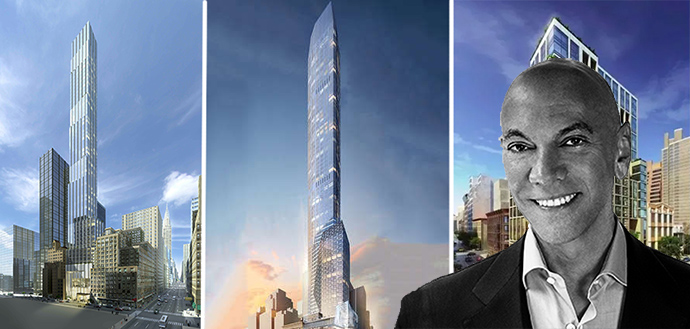 From left: renderings of 138 East 50th Street, 520 Fifth Avenue, 151 East 86th Street, and Lou Ceruzzi