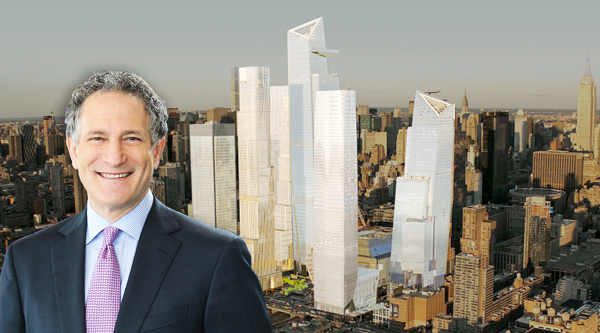 Dan Doctoroff and a rendering of Hudson Yards (Credit: Related Companies)