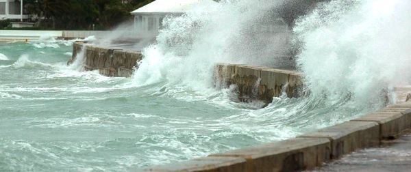 Hurricane Irma pushes waves over a seawall at Nassau, the Bahamas. (Source: Associated Press)