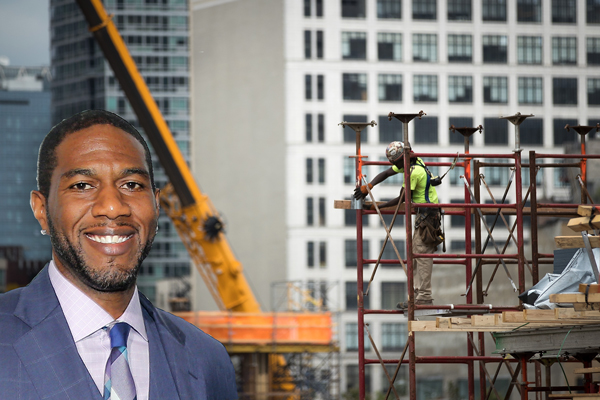 Jumaane Williams and an NYC construction site (Credit: Getty Images)