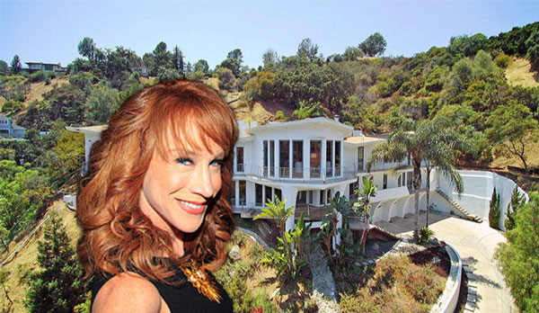 Kathy Griffin and property at 2955 Passmore Drive (Credit: Realtor.com, Wikimedia Commons)