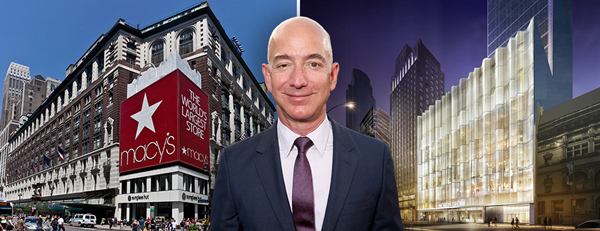 From left: Macy's Herald Square, Amazon's Jeff Bezos and a rendering of NYC's first Nordstrom
