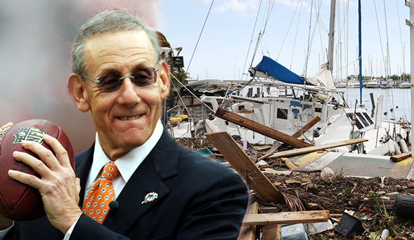 Steve Ross and damage caused by Hurricane Irma (Credit: Miami Dolphins, Getty)