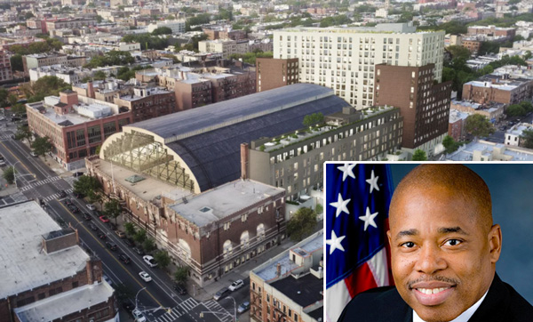 Rendering of Bedford-Union Armory (via DNAinfo) and Eric Adams
