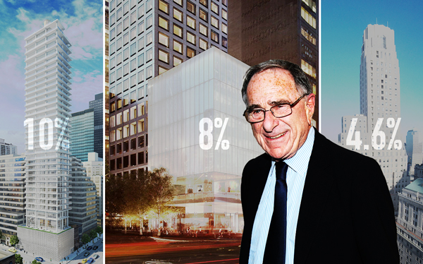 From left: 200 East 59th Street, 432 Park Avenue retail, Harry Macklowe and 1 Wall Street