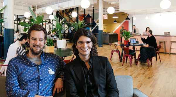 Inside the WeWork space at 115 West 18th Street, Miguel McKelvey and Adam Neumann (Credit: WeWork)