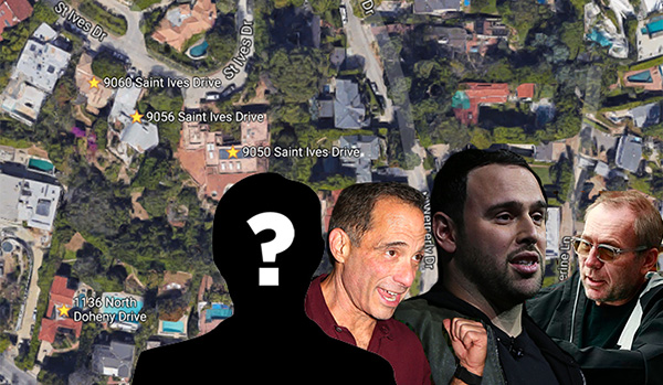 Four contiguous parcels including 9060 St. Ives Drive, Harvey Levin, Scooter Braun, Peter Nydrlye (Google, Getty Image, Pravo)