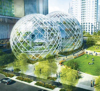 A rendering of the spheres at Amazon's Seattle campus