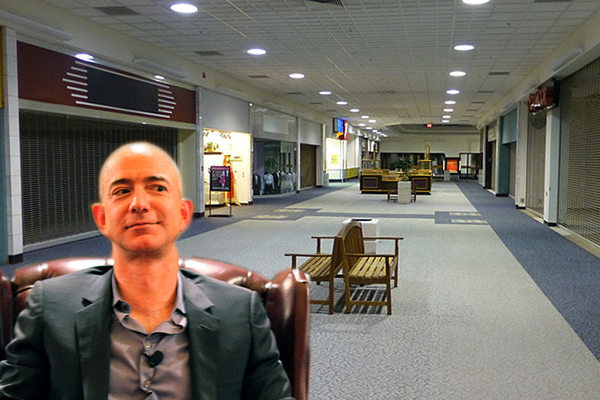 Pittsburgh's Parkway Center Mall, back, is offering itself up as a new site for Jeff Bezos,' left, new Amazon headquarters. (Nicholas Eckhart, back/Steve Jurvetson, left)