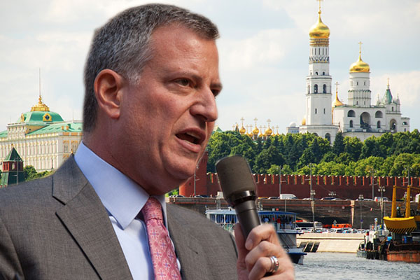 Tell us how you really feel, Bill. BuzzFeed asked the NYC mayor whether real estate investment from foreign wealthy buyers -- particularly Russians -- is a gift to the city. (Kevin Case, front/Pixabay, back)