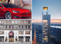 Clockwise from top left: Tesla is taking a new space in Los Angeles, Manhattan's NoMad neighborhood is going to get a super tall building and WeWork is buying Lord &amp; Taylor's Fifth Avenue flagship.
