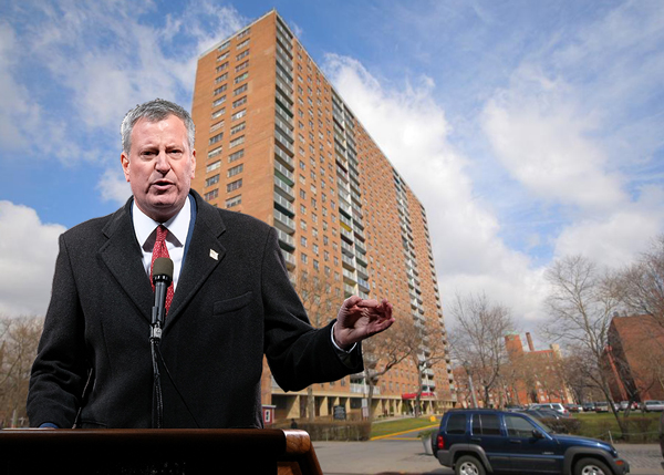 Ryerson Towers and Mayor Bill de Blasio (Credit: Getty Images)