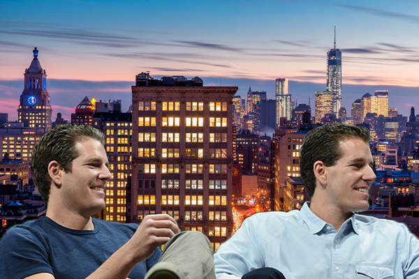 From left: 315 Park Avenue South, Tyler and Cameron Winklevoss (Credit: Columbia Property Trust and TechCrunch via Flickr)