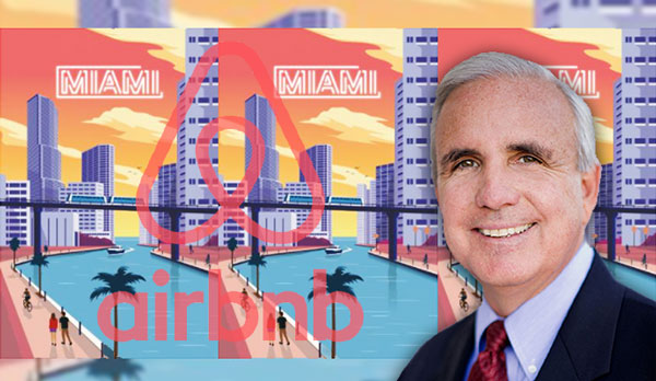 Photo illustration. Mayor of Miami-Dade County, Carlos Giménez (Credit: Airbnb)