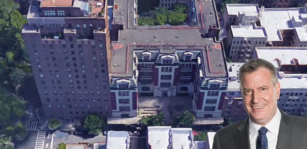 Mayor Bill de Blasio and 605 East Ninth Street (Credit: Google Maps)