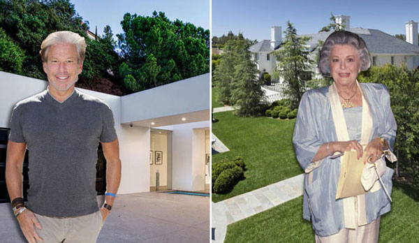 From left: Home on N. Hillcrest Road with Gary Friedman, Rutherford House with Ann Rutherford (Credit: MLS, Getty Images)