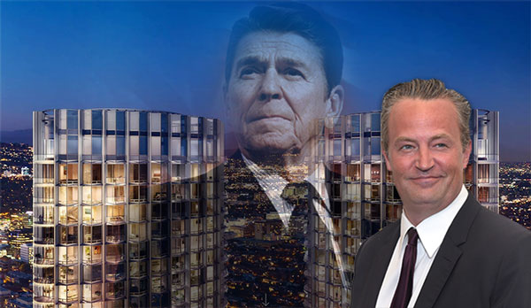 Century Plaza Hotel and Matthew Perry with Ronald Reagan (Credit: The Century Plaza, Getty Images)