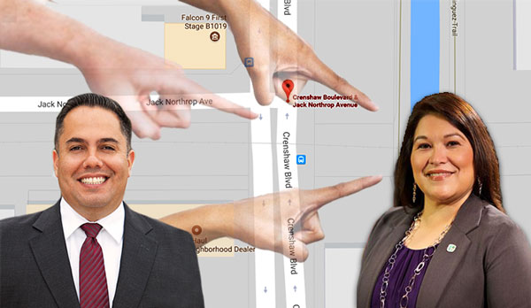 Crenshaw Boulevard and Jack Northrop Avenue with Mayor Alex Vargas and City Council Member Angie English (Credit: Google Maps, City of Hawthorne)