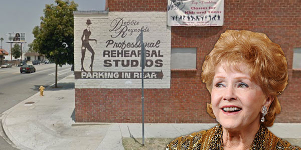 Property at 6514 Lankershim Bouelvard, with Debbie Reynolds (Google Maps/Getty Images)