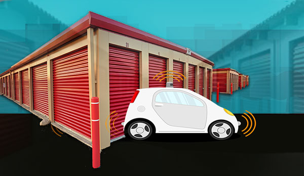 Self-driving car with self-storage facility. Photo illustration by Jhila Farzaneh for The Real Deal (Credit: Getty Images)