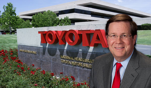 Toyota North America CEO James Lentz and the Toyota Torrance headquarters (Credit: Toyota, Getty Images)
