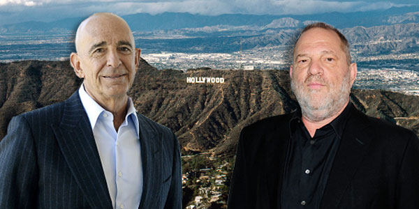 Photo illustration: Tom Barrack (left) with Harvey Weinstein (Getty Images)
