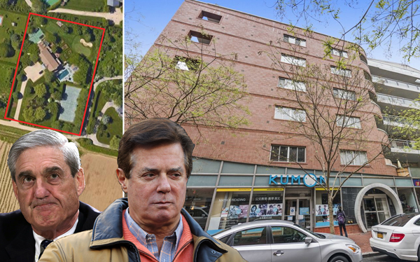 From left: 174 Jobs Lane, 123 Baxter Street, Robert Mueller and Paul Manafort (Credit: Google Maps and Getty Images)