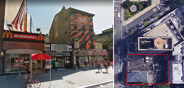From left: 25-27 and 23 Third Avenue and an aerial view of the assemblage including 3 St. Mark's Place (Credit: Google Maps)