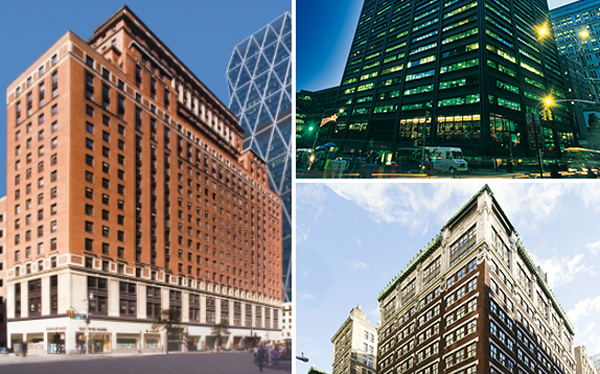 Clockwise from left: 250 West 57th Street, 1 Liberty Plaza and 135 Madison Avenue
