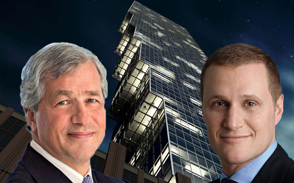 Jamie Dimon, Rob Speyer and earlier rendering of 11 Hoyt Street