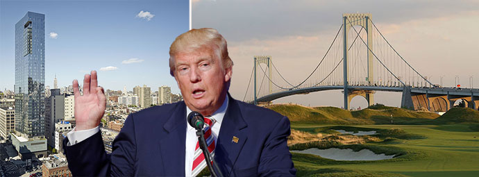 Donald Trump with the Trump Soho hotel and Trump Golf Links at Ferry Point