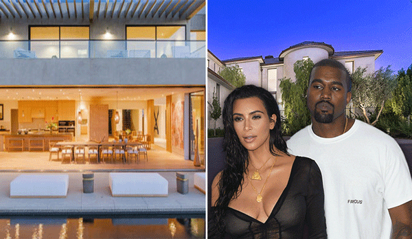 Della Reese's property at 1910 Bel Air Road, Kim Kardashian and Kanye West with their home in Bel Air (Credit: Getty Images)