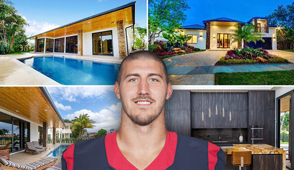 NFL player CJ Fiedorowicz and the house at 710 Northeast 69th Street in Boca Raton (Credit: ESPN)