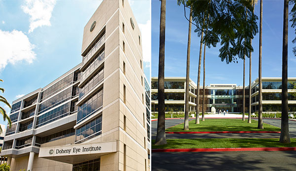 From left: Doheny Eye Institute, the commercial property at 150 North Orange Grove in Pasadena (Credit: Doheny Eye Institute, 150 Orange Grove)