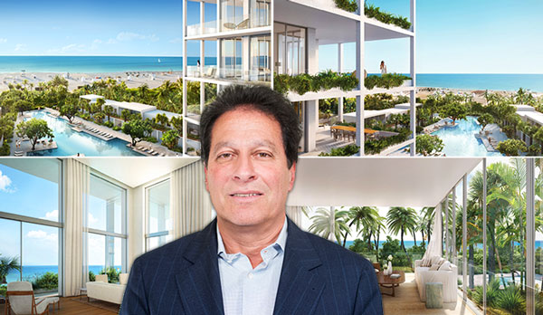 Renderings of the Fasano condo project at the Shore Club with Ziel Feldman (Credit: HFZ Capital, Jhila Farzaneh for <em>The Real Deal</em>)