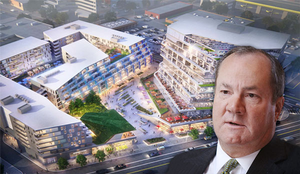 Hines CEO Jeffrey Hines and a rendering of the Martin Expo Town Center (Credit: Gensler)