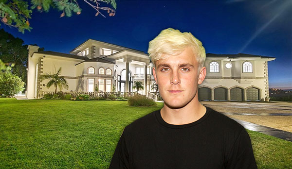 Jake Paul with his Calabasas mansion (Credit: Redfin, Getty Images)