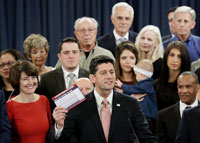 Speaker of the House Paul Ryan, surrounded by families, and members of the House Republican leadership introduce tax reform legislation on November 2, 2017 (Credit: Getty Images)