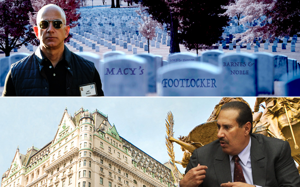 From top left: Jeff Bezos, The Plaza Hotel and Hamad Bin Jassim (Credit: Getty Images and The Plaza)
