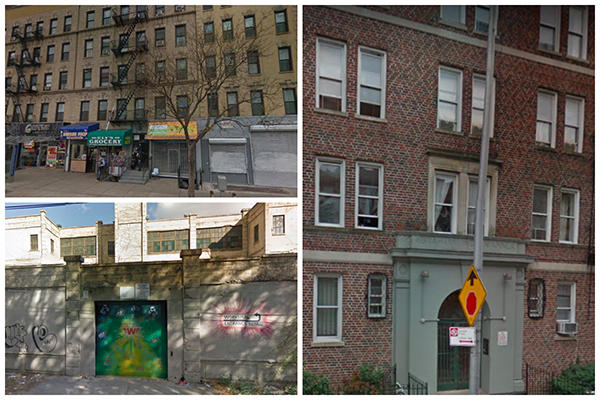 Clockwise from top left: 2372-2376 Amsterdam Avenue, 291-292 Lincoln Place and 94-15 100th Street. (Credit: Google Maps)