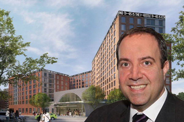 Carlo Scissura and a rendering of 443 East 162nd Street (Credit: Danois Architects and WXY)