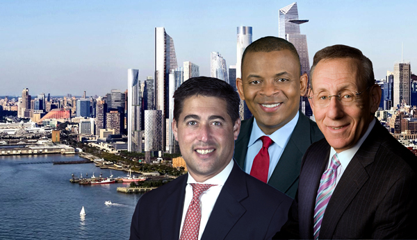 From left: Andrew Right, Anthony Foxx, Stephen Ross and a rendering of Hudson Yards