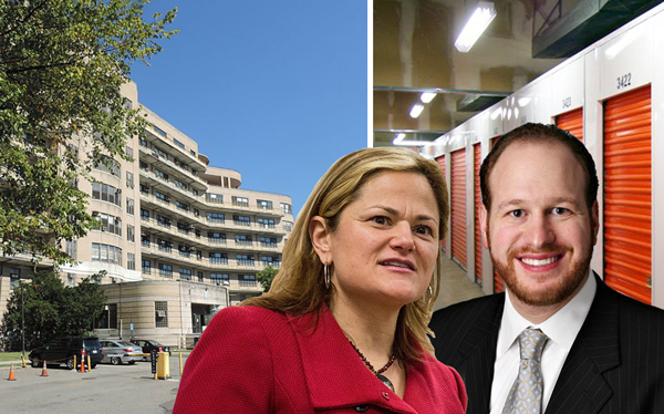 From left: Queens Hospital Center T Building, Melissa Mark Viverito, David Greenfield and a storage facility
