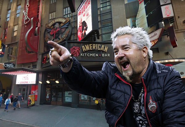 Guy Fieri and 220 West 44th Street (Credit: Getty Images and Google Maps)
