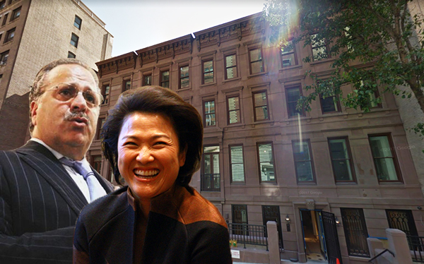 From left: Joseph Chetrit, Zhang Xin and 110-112 East 76th Street (Credit: Getty Images and Google Maps)