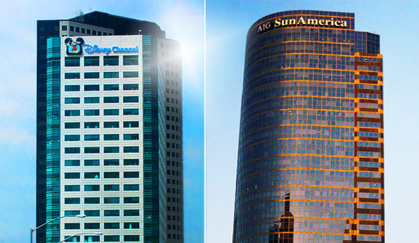 Disney Channel Building (part of Burbank Media District deal) and the SunAmerica Center (largest single asset deal) (Credit: Wikimedia Commons)
