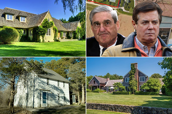 Clockwise from top left: The Ammon house in East Hampton, Robert Mueller and Paul Manafort, Matt Lauer's Sag Harbor estate, and the Ellis Squires Jr. House in Hampton Bays.