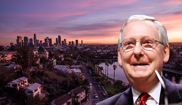 Los Angeles Skyline and Mitch McConnell (Credit: Wikimedia Commons)