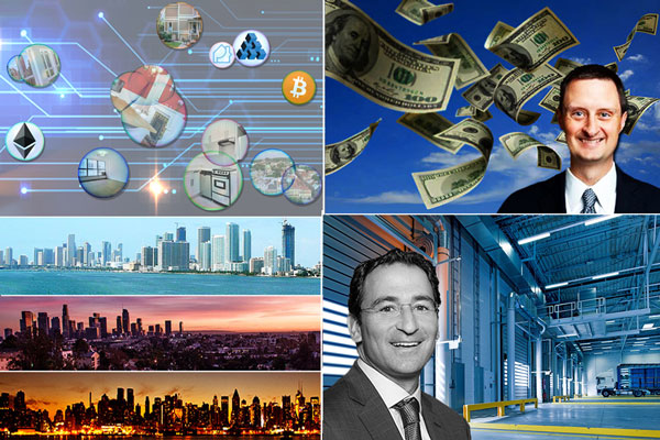 Clockwise from top left: cryptocurrencies, First Republic’s Michael Roffler, The Blackstone Group’s Jonathan Gray, Miami, Los Angeles and New York City skylines.