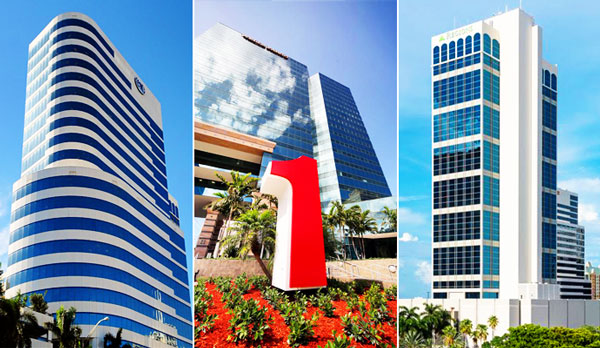 From left to right: Broward Financial Centre, 1 East Broward and One Financial Plaza (Credit: Cushman &amp; Wakefield and Tower Commercial Real Estate)